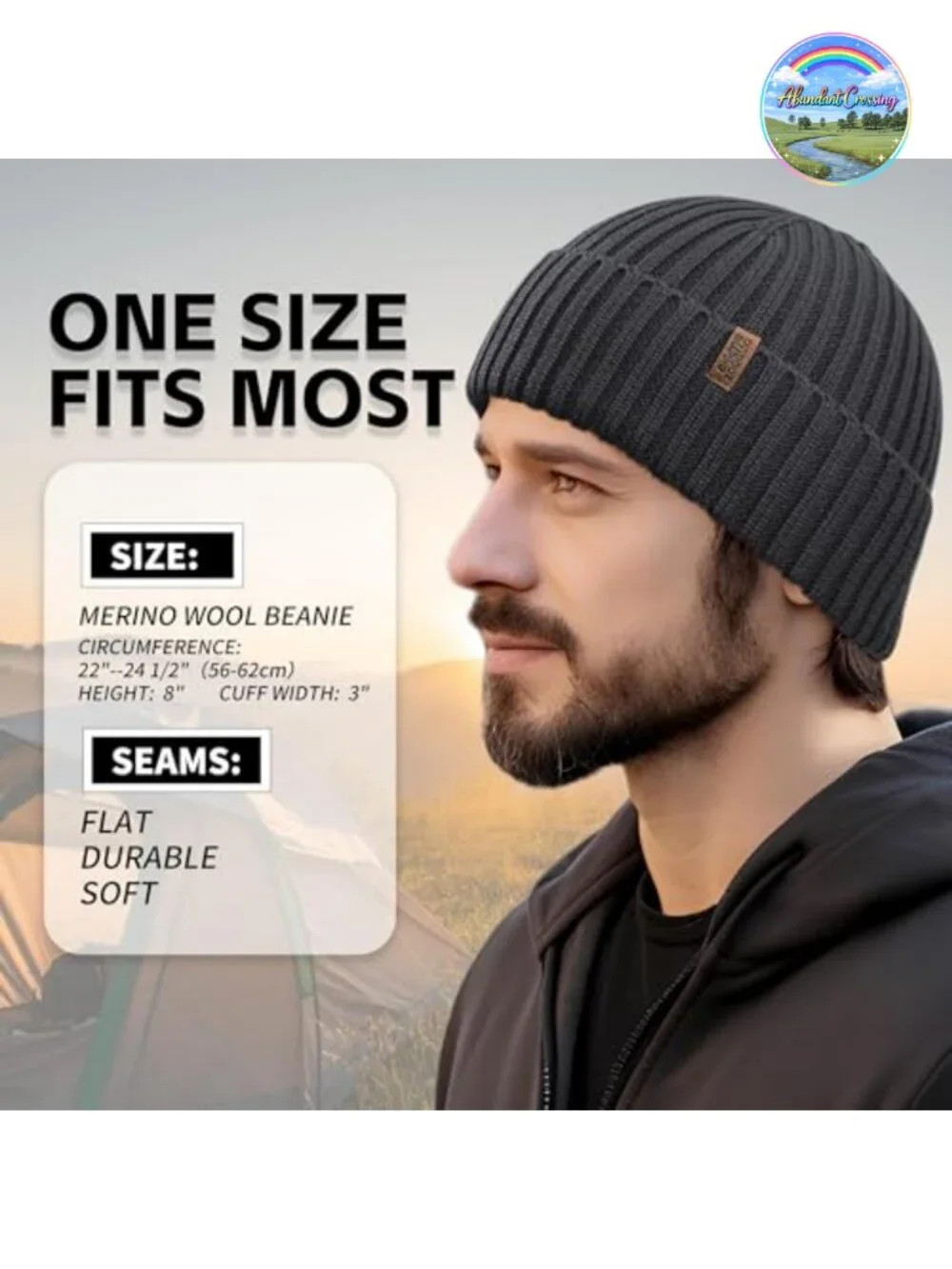 Merino Wool Beanie Cuffed Ribbed Knit Winter Hat Unisex Outdoor Warm